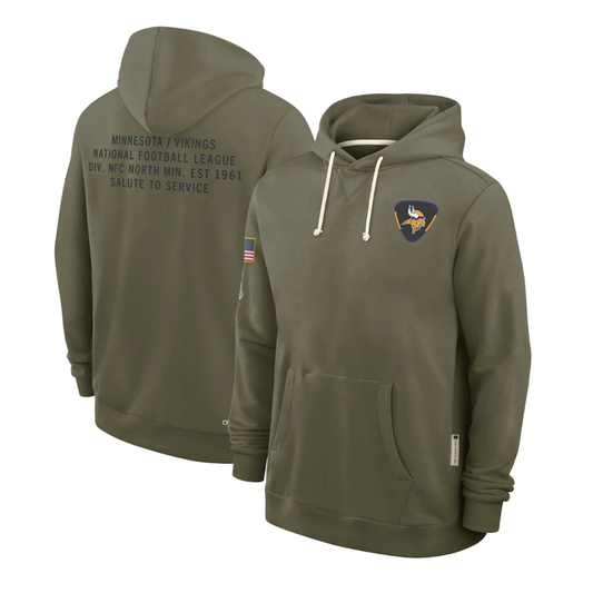 MN.Vikings Olive 2025 Salute to Service Sideline Standard Issue Dri-FIT Hoodie Stitched American Football Jerseys - Main View