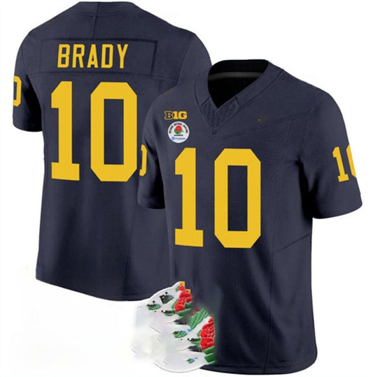 M.Wolverines #10 Tom Brady 2023 F.U.S.E. Navy Blue Rose Bowl Patch Stitched Jersey College Jerseys - Main View