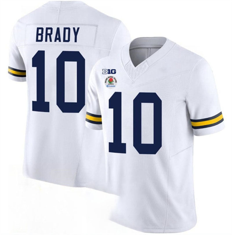 M.Wolverines #10 Tom Brady 2023 F.U.S.E. White Rose Bowl Patch Stitched Jersey College Jerseys - Main View