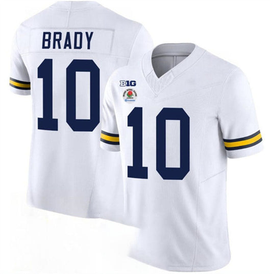 M.Wolverines #10 Tom Brady 2023 F.U.S.E. White Rose Bowl Patch Stitched Jersey College Jerseys - Main View