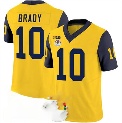 M.Wolverines #10 Tom Brady 2023 F.U.S.E. Yellow Navy Rose Bowl Patch Stitched Jersey College Jerseys - Main View
