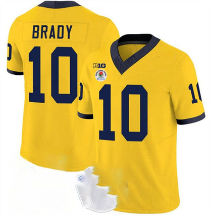 M.Wolverines #10 Tom Brady 2023 F.U.S.E. Yellow Rose Bowl Patch Stitched Jersey College Jerseys - Main View
