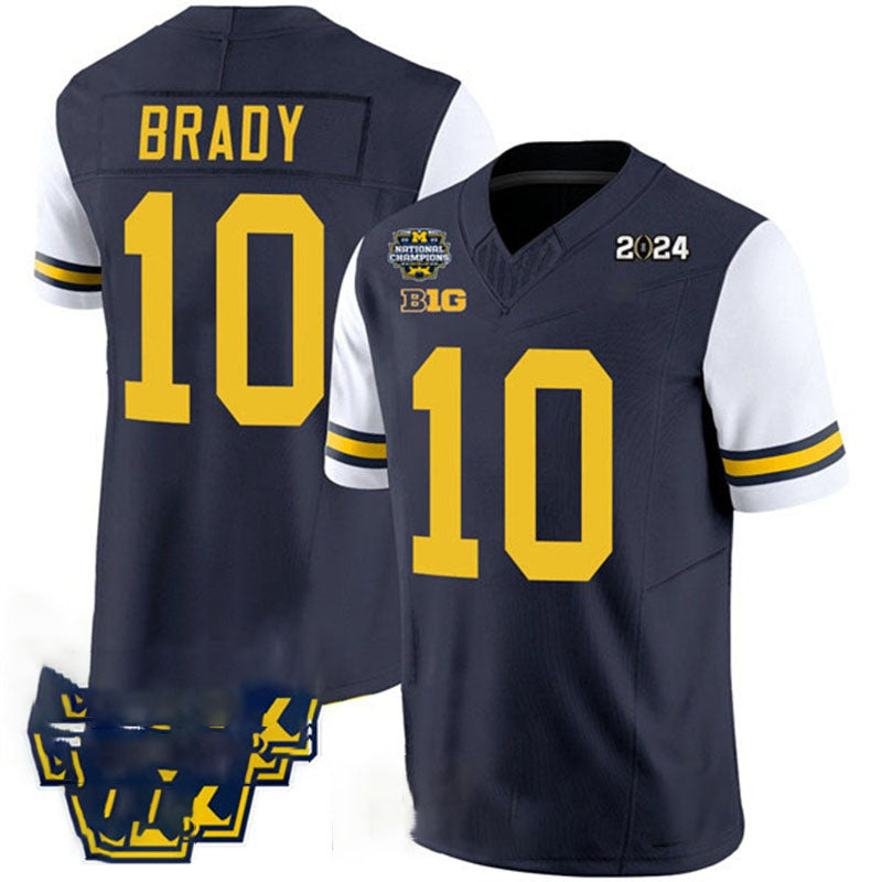 M.Wolverines #10 Tom Brady Navy White 2024 F.U.S.E. With 2023 National Champions Patch Stitched Jersey College Jerseys - Main View