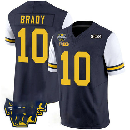 M.Wolverines #10 Tom Brady Navy White 2024 F.U.S.E. With 2023 National Champions Patch Stitched Jersey College Jerseys - Main View