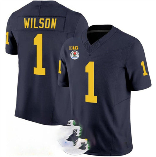 M.Wolverines #1 Roman Wilson 2023 F.U.S.E. Navy Blue Rose Bowl Patch Stitched Jersey College Jerseys - Main View