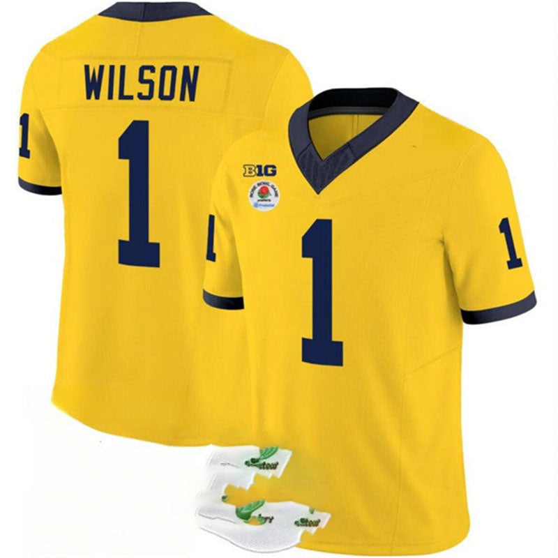 M.Wolverines #1 Roman Wilson 2023 F.U.S.E. Yellow Rose Bowl Patch Stitched Jersey College Jerseys - Main View