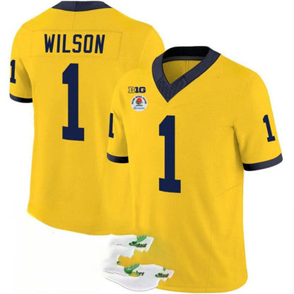 M.Wolverines #1 Roman Wilson 2023 F.U.S.E. Yellow Rose Bowl Patch Stitched Jersey College Jerseys - Main View