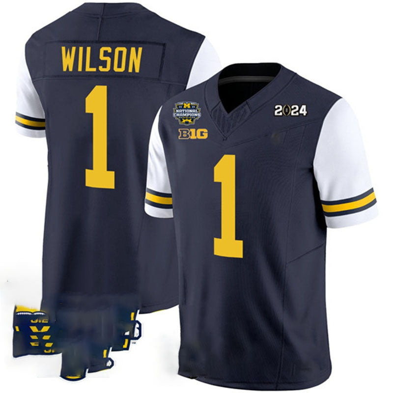 M. Wolverines #1 Roman Wilson Navy White 2024 F.U.S.E. With 2023 National Champions Patch Stitched Jersey College Jerseys - Main View
