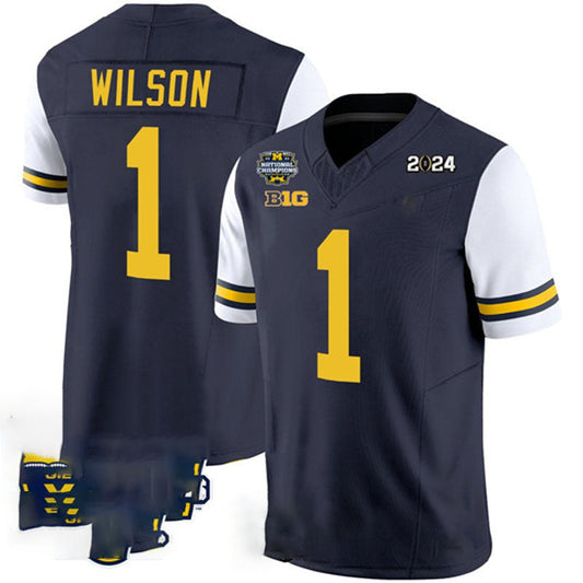 M. Wolverines #1 Roman Wilson Navy White 2024 F.U.S.E. With 2023 National Champions Patch Stitched Jersey College Jerseys - Main View