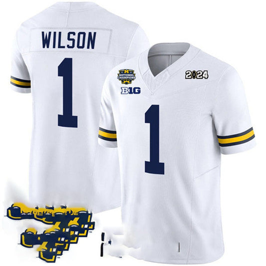 M.Wolverines #1 Roman Wilson White 2024 F.U.S.E. With 2023 National Champions Patch Stitched Jersey College Jerseys - Main View