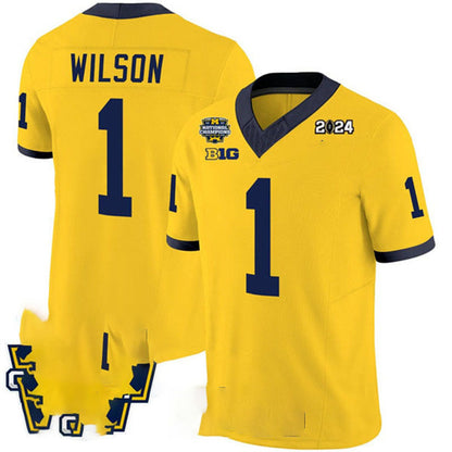 M.Wolverines #1 Roman Wilson Yellow 2024 F.U.S.E. With 2023 National Champions Patch Stitched Jersey College Jerseys - Main View