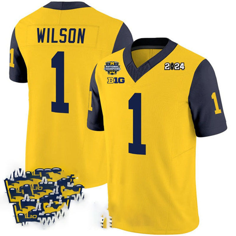 M.Wolverines #1 Roman Wilson Yellow Navy 2024 F.U.S.E. With 2023 National Champions Patch Stitched Jersey College Jerseys - Main View