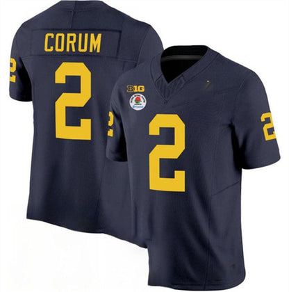 M.Wolverines #2 Blake Corum 2023 F.U.S.E. Navy Blue Rose Bowl Patch Stitched Jersey College Jerseys - Main View