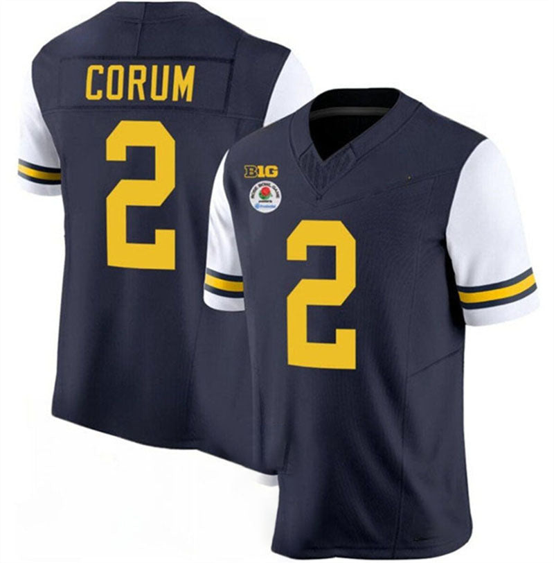 M.Wolverines #2 Blake Corum 2023 F.U.S.E. Navy White Rose Bowl Patch Stitched Jersey College Jerseys - Main View