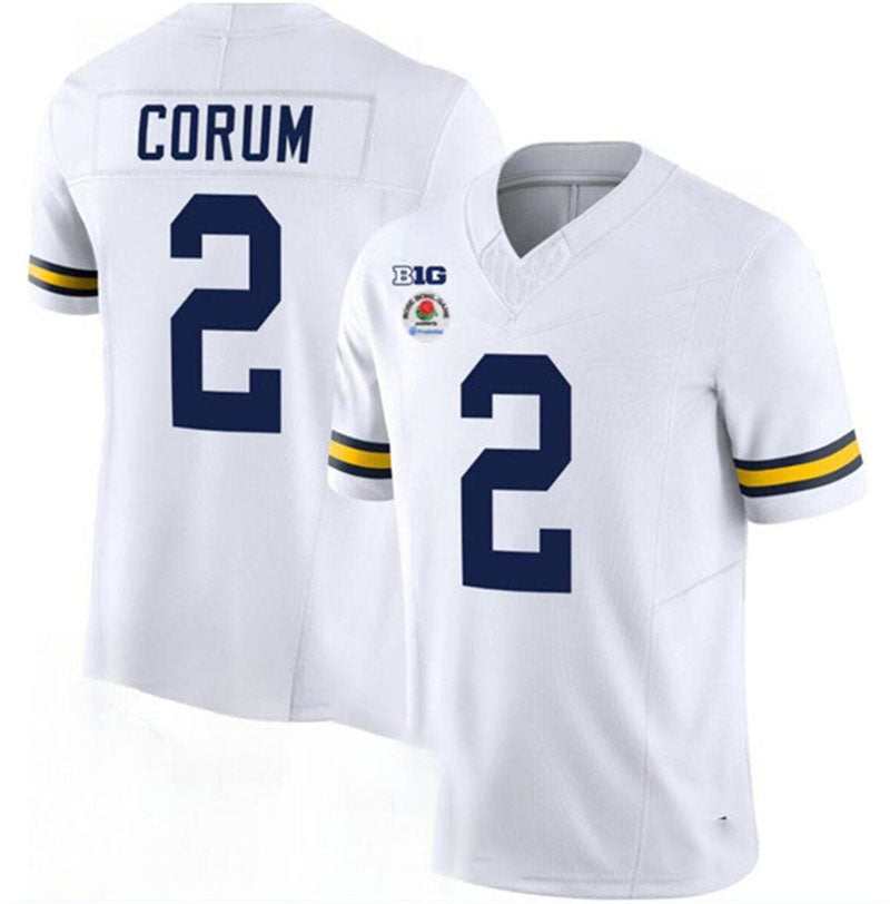 M.Wolverines #2 Blake Corum 2023 F.U.S.E. White Rose Bowl Patch Stitched Jersey College Jerseys - Main View