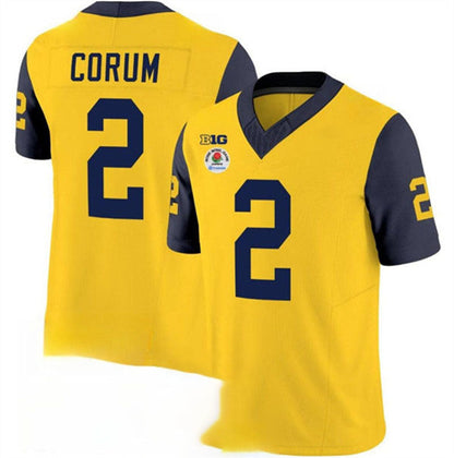 M.Wolverines #2 Blake Corum 2023 F.U.S.E. Yellow Navy Rose Bowl Patch Stitched Jersey College Jerseys - Main View