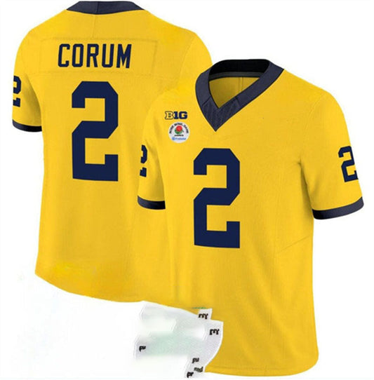 M.Wolverines #2 Blake Corum 2023 F.U.S.E. Yellow Rose Bowl Patch Stitched Jersey College Jerseys - Main View