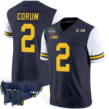 M.Wolverines #2 Blake Corum Navy White 2024 F.U.S.E. With 2023 National Champions Patch Stitched Jersey College Jerseys - Main View