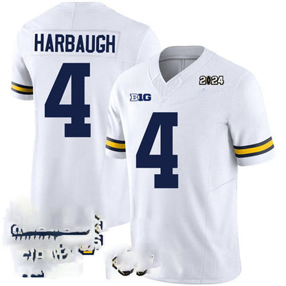 M.Wolverines #4 Jim Harbaugh White 2024 F.U.S.E. With 2023 National Champions Patch Stitched Jersey College Jerseys - Main View