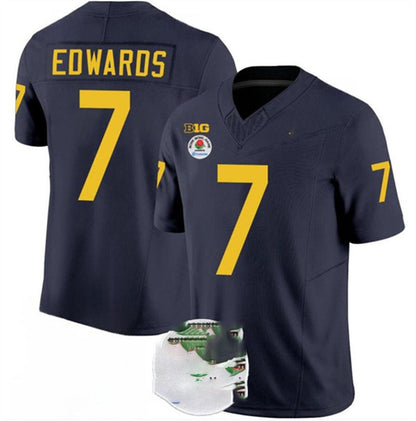 M.Wolverines #7 Donovan Edwards 2023 F.U.S.E. Navy Blue Rose Bowl Patch Stitched Jersey College Jerseys - Main View