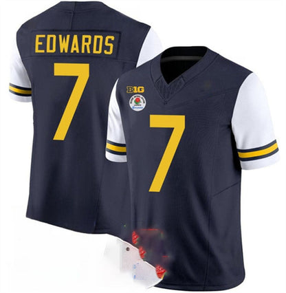 M.Wolverines #7 Donovan Edwards 2023 F.U.S.E. Navy White Rose Bowl Patch Stitched Jersey College Jerseys - Main View