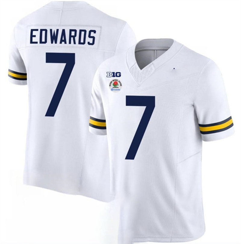 M.Wolverines #7 Donovan Edwards 2023 F.U.S.E. White Rose Bowl Patch Stitched Jersey College Jerseys - Main View