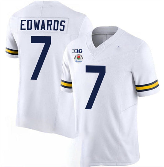 M.Wolverines #7 Donovan Edwards 2023 F.U.S.E. White Rose Bowl Patch Stitched Jersey College Jerseys - Main View