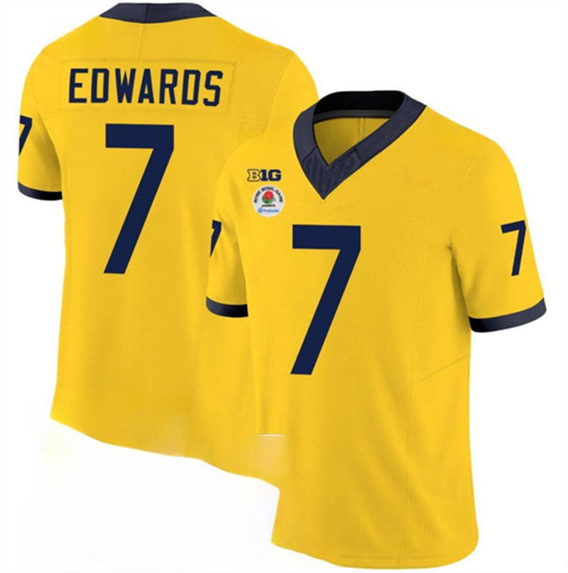 M.Wolverines #7 Donovan Edwards 2023 F.U.S.E. Yellow Rose Bowl Patch Stitched Jersey College Jerseys - Main View