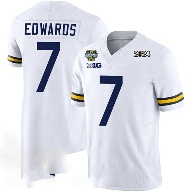 M.Wolverines #7 Donovan Edwards White 2024 F.U.S.E. With 2023 National Champions Patch Stitched Jersey College Jerseys - Main View