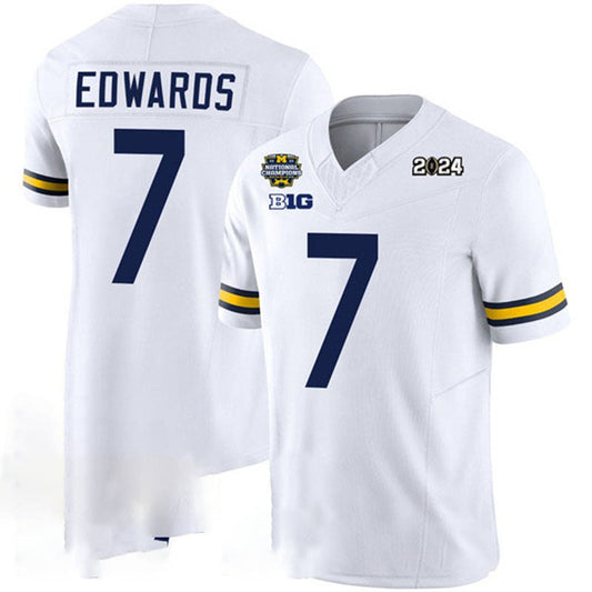 M.Wolverines #7 Donovan Edwards White 2024 F.U.S.E. With 2023 National Champions Patch Stitched Jersey College Jerseys - Main View