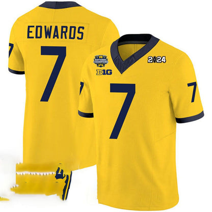 M.Wolverines #7 Donovan Edwards Yellow 2024 F.U.S.E. With 2023 National Champions Patch Stitched Jersey College Jerseys - Main View