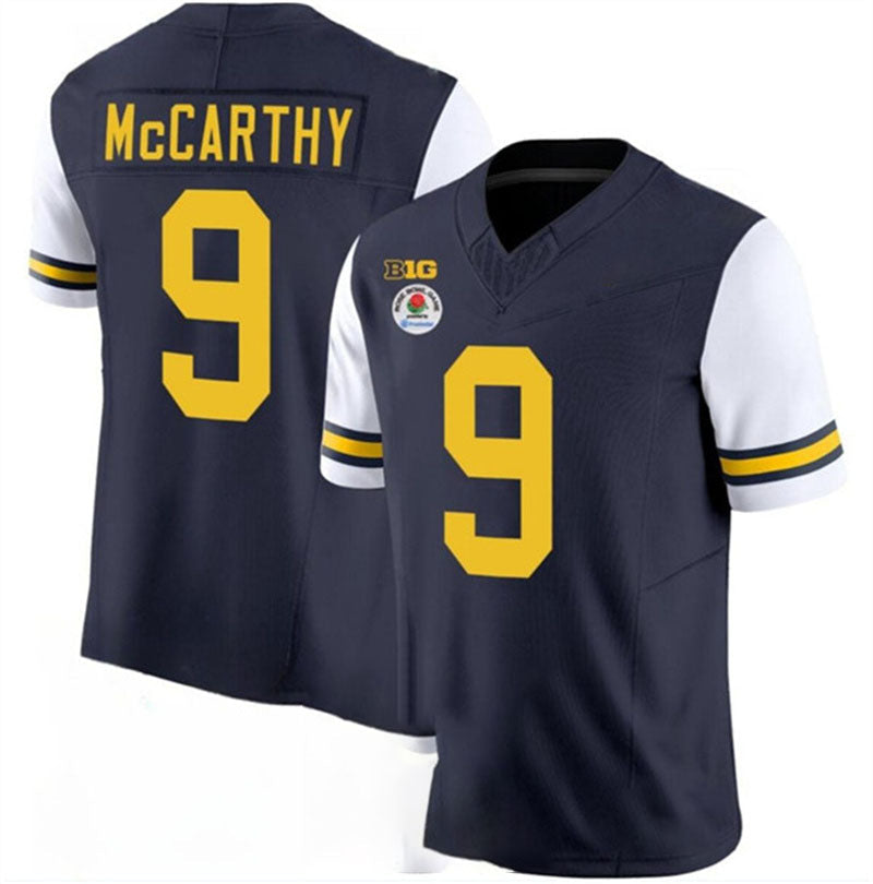M.Wolverines #9 J.J. McCarthy 2023 F.U.S.E. Navy White Rose Bowl Patch Stitched Jersey College Jerseys - Main View