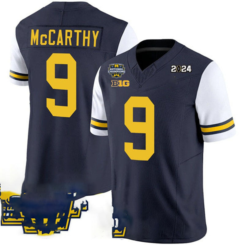 M.Wolverines #9 J.J. McCarthy Navy White 2024 F.U.S.E. With 2023 National Champions Patch Stitched Jersey College Jerseys - Main View