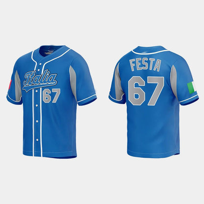 #67 MATT FESTA ITALY BASEBALL 2023 WORLD BASEBALL CLASSIC JERSEY - ROYAL Stitches Baseball Jerseys