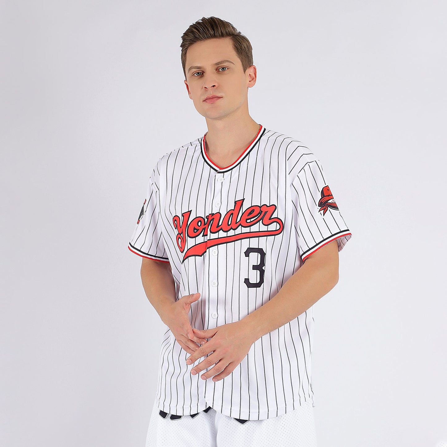 Custom White Black Pinstripe Red-Black Authentic Baseball Jersey view 2