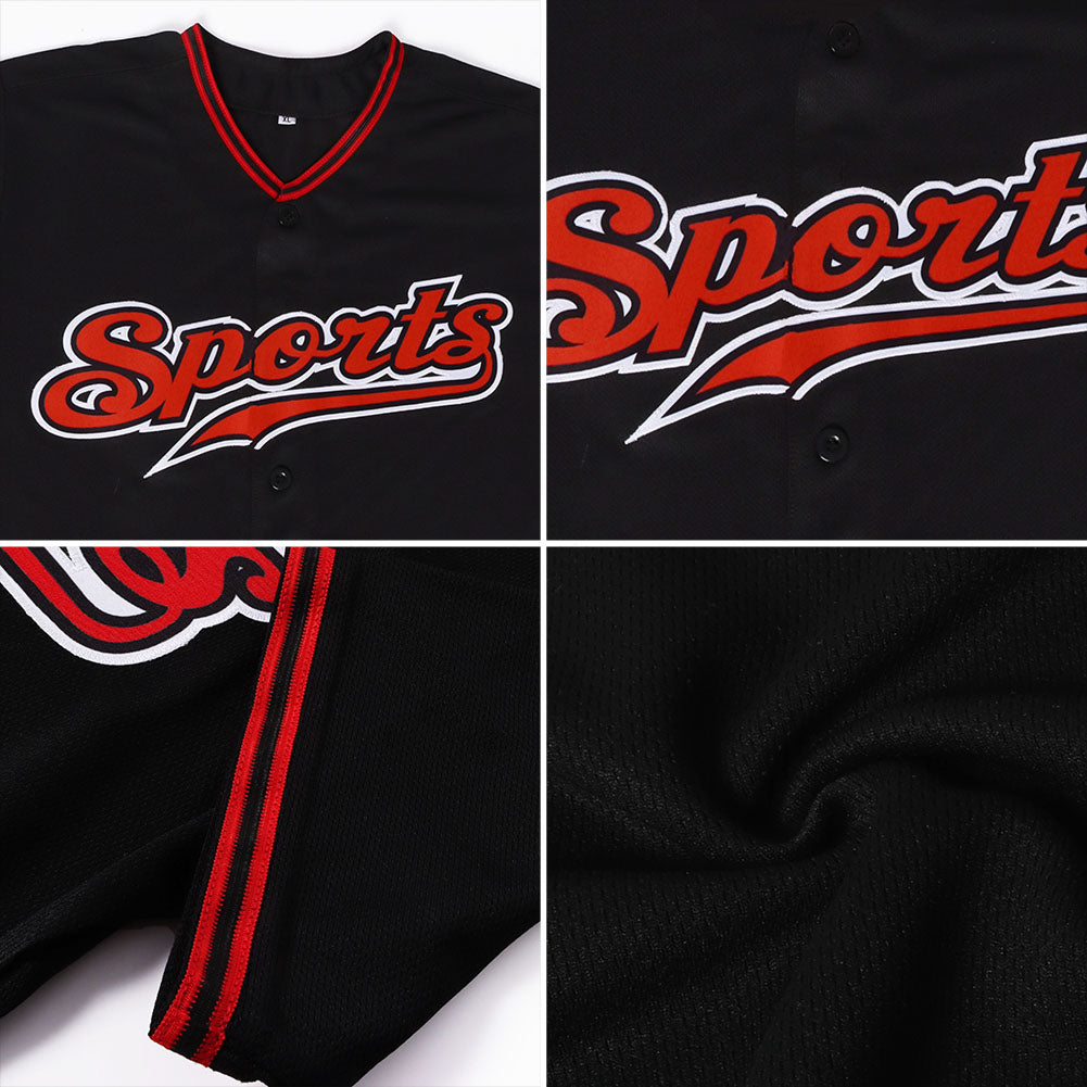 Custom Black Red-White Authentic Baseball Jersey view 7