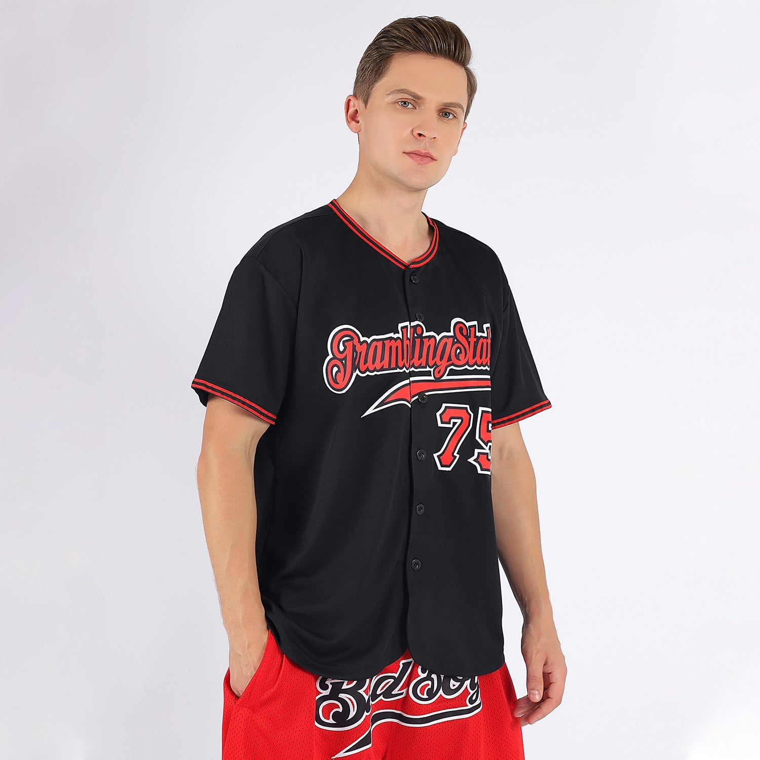 Custom Black Red-White Authentic Baseball Jersey view 2