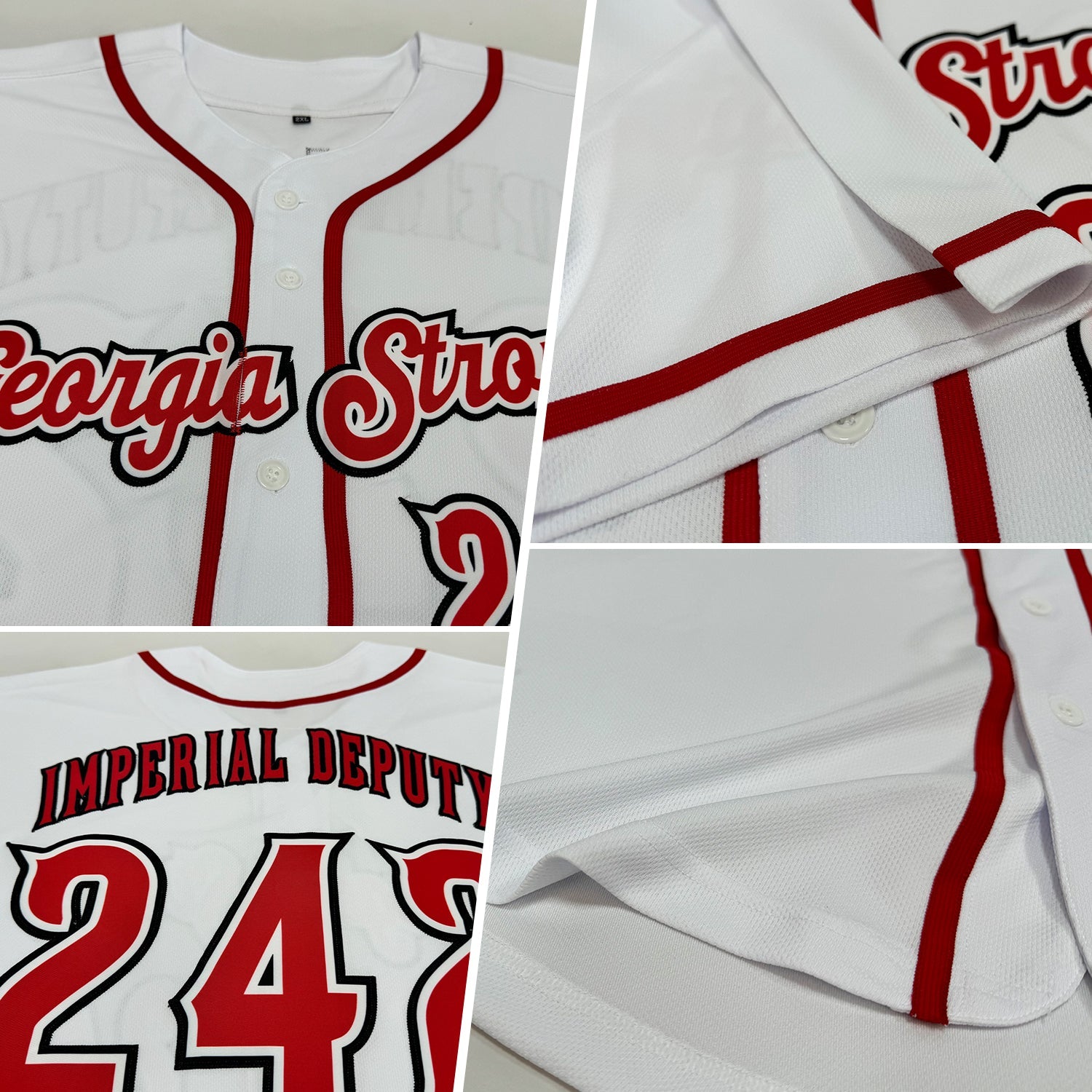 Custom White Red-Black Authentic Baseball Jersey view 2