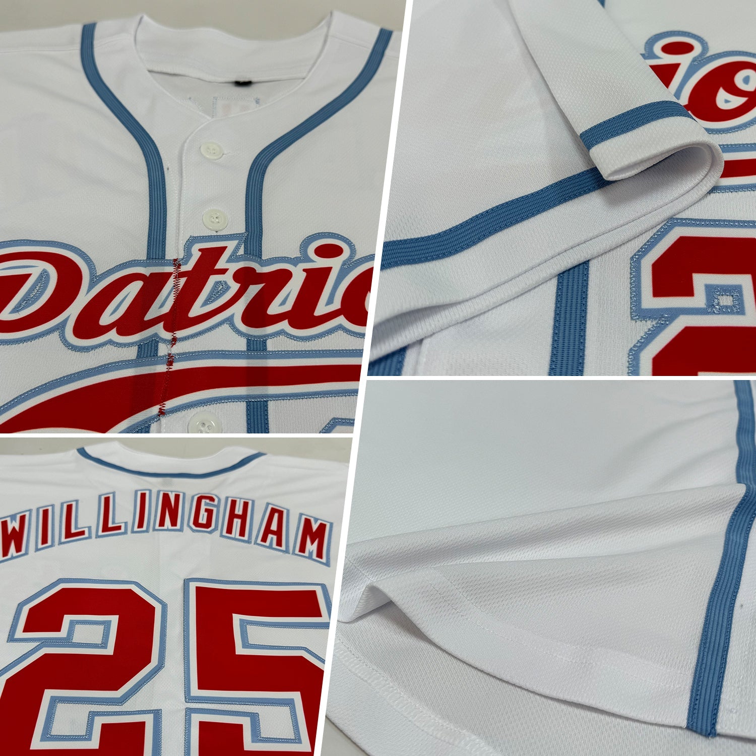 Custom White Red-Light Blue Authentic Baseball Jersey view 2