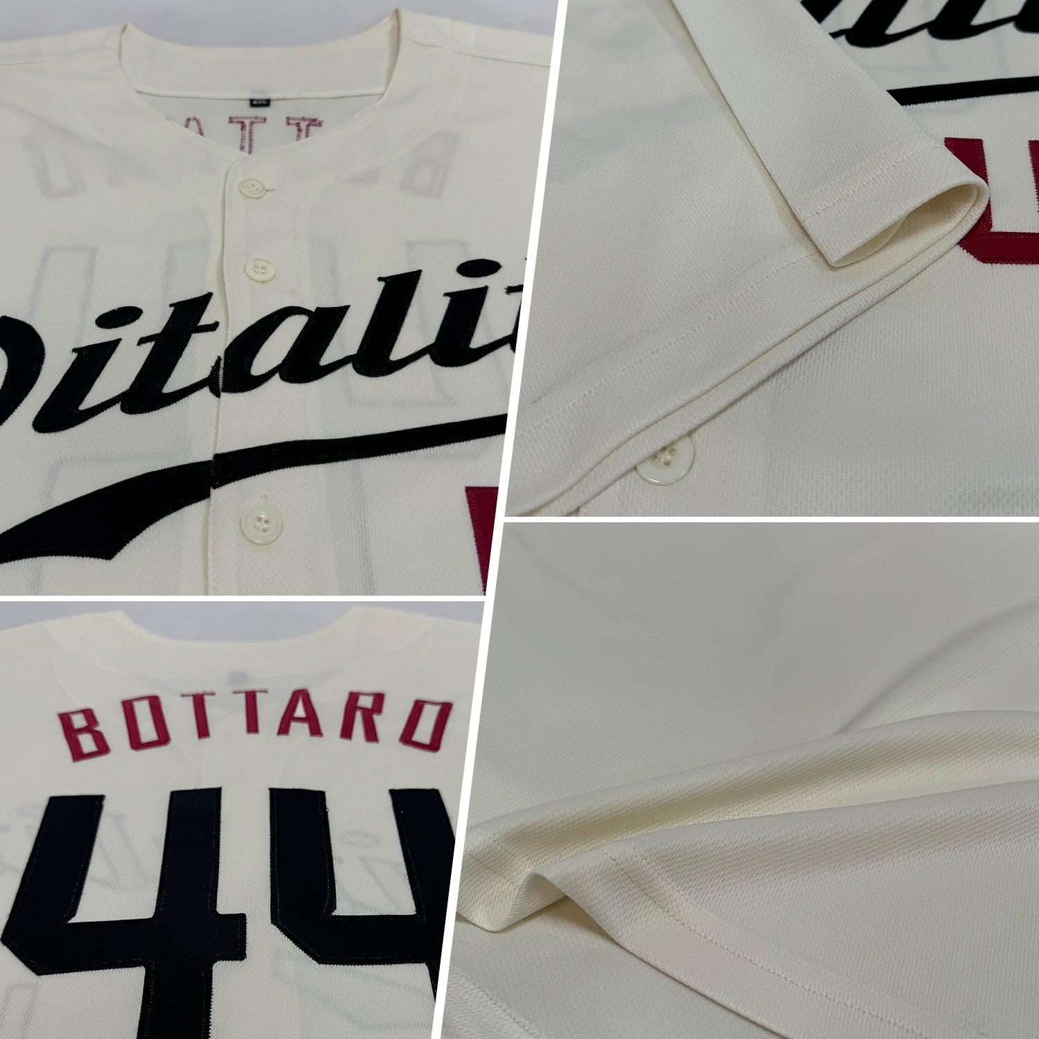 Custom Cream Black-Crimson Authentic Baseball Jersey view 2