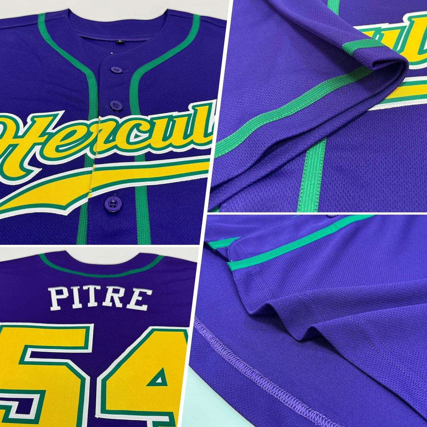 Custom Purple Gold-Kelly Green Authentic Baseball Jersey view 2
