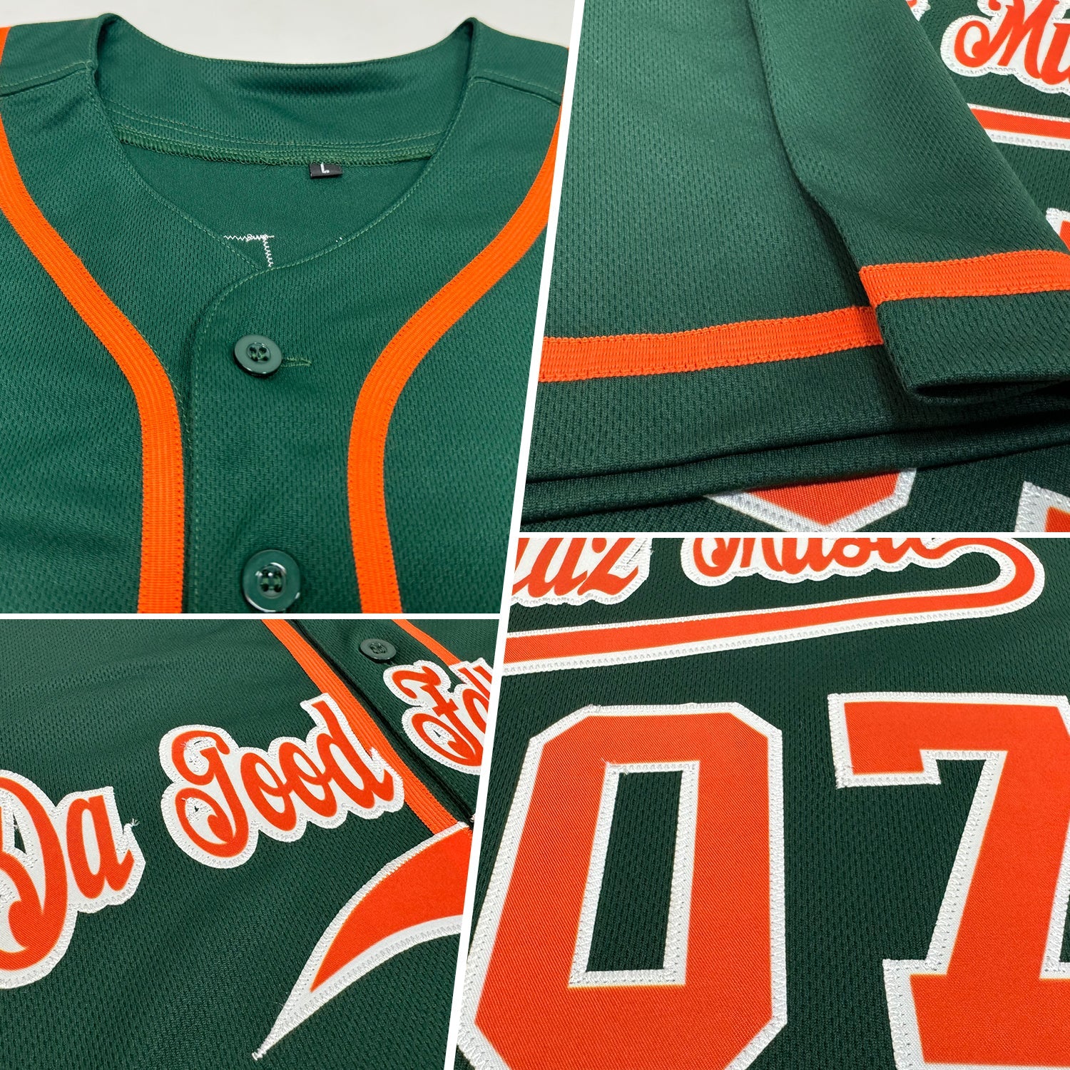 Custom Green Orange-White Authentic Baseball Jersey view 2