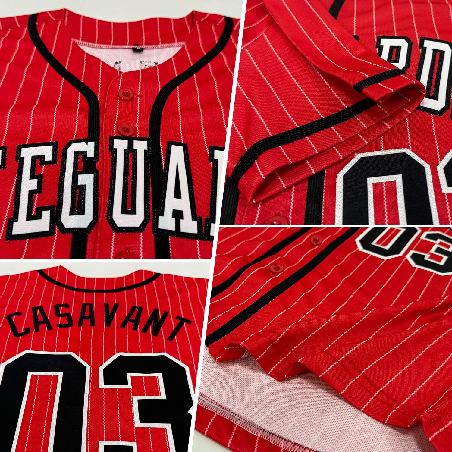 Custom Red White Pinstripe Black-White Authentic Baseball Jersey view 2