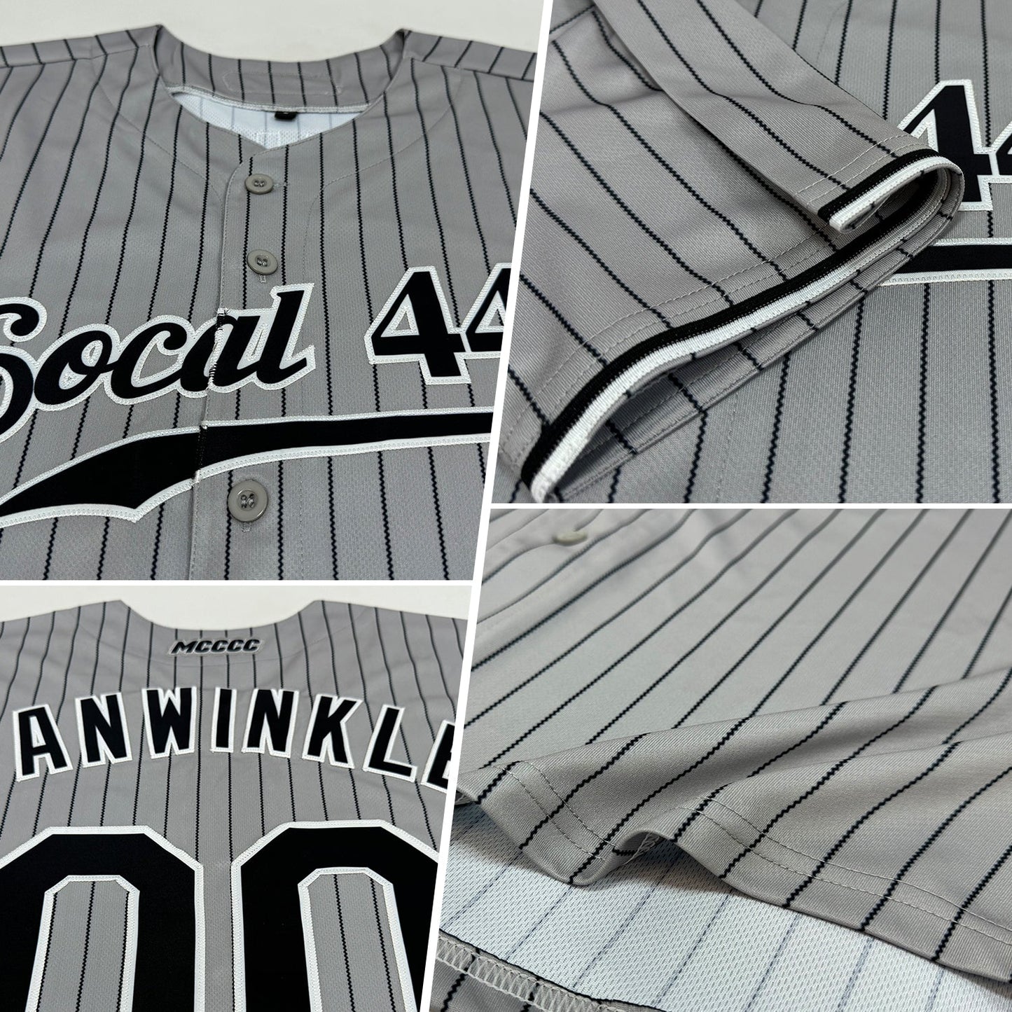Custom Gray Black Pinstripe Black-White Authentic Baseball Jersey view 2