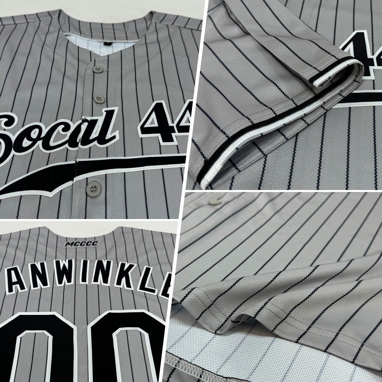 Custom Gray Black Pinstripe Black-White Authentic Baseball Jersey view 2