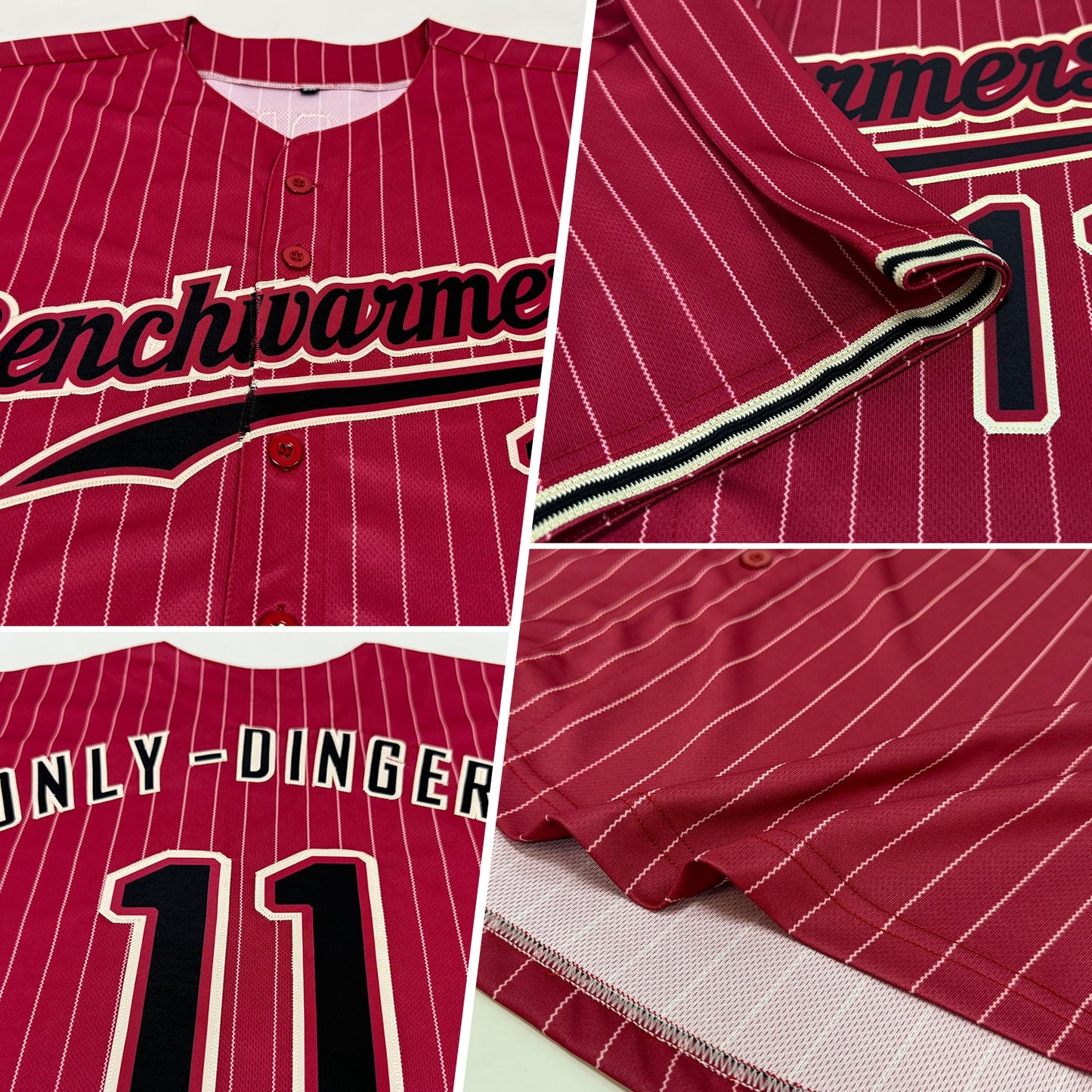 Custom Crimson Cream Pinstripe Black-City Cream Authentic Baseball Jersey view 2