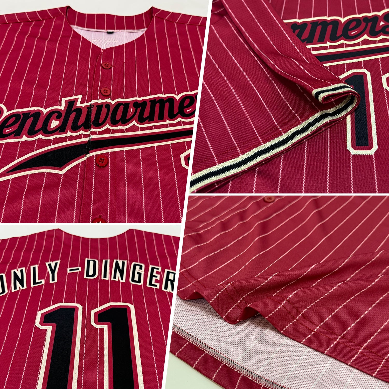 Custom Crimson Cream Pinstripe Black-City Cream Authentic Baseball Jersey view 2