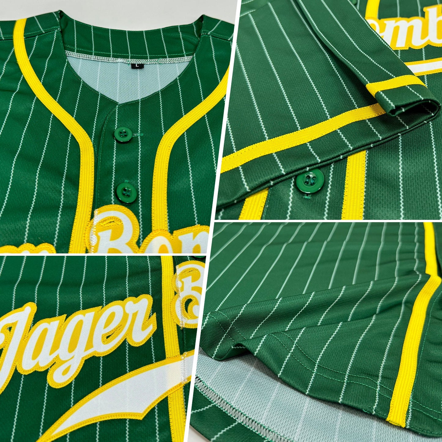 Custom Green White Pinstripe White-Gold Authentic Baseball Jersey view 2