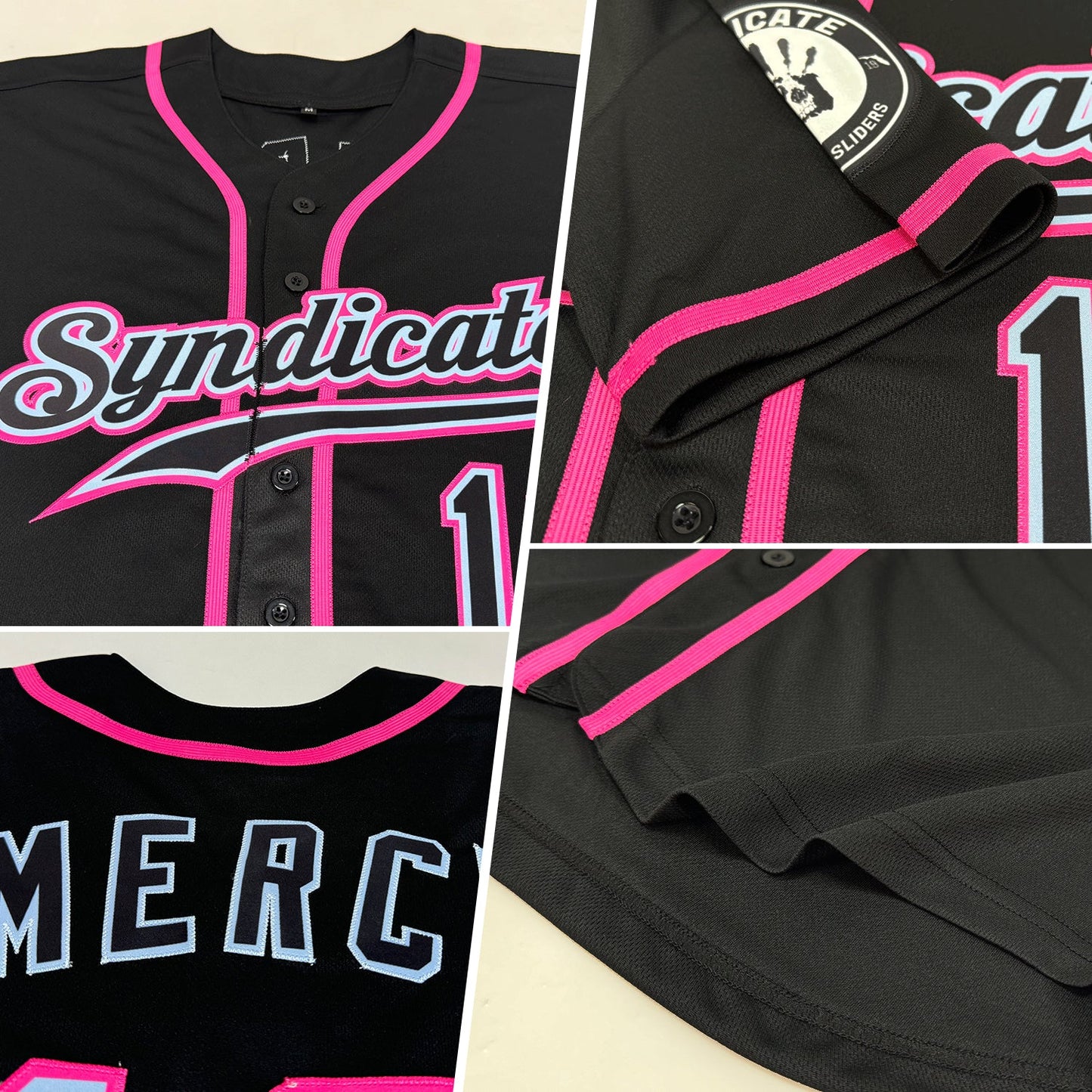 Custom Black Black-Pink Authentic Baseball Jersey view 2