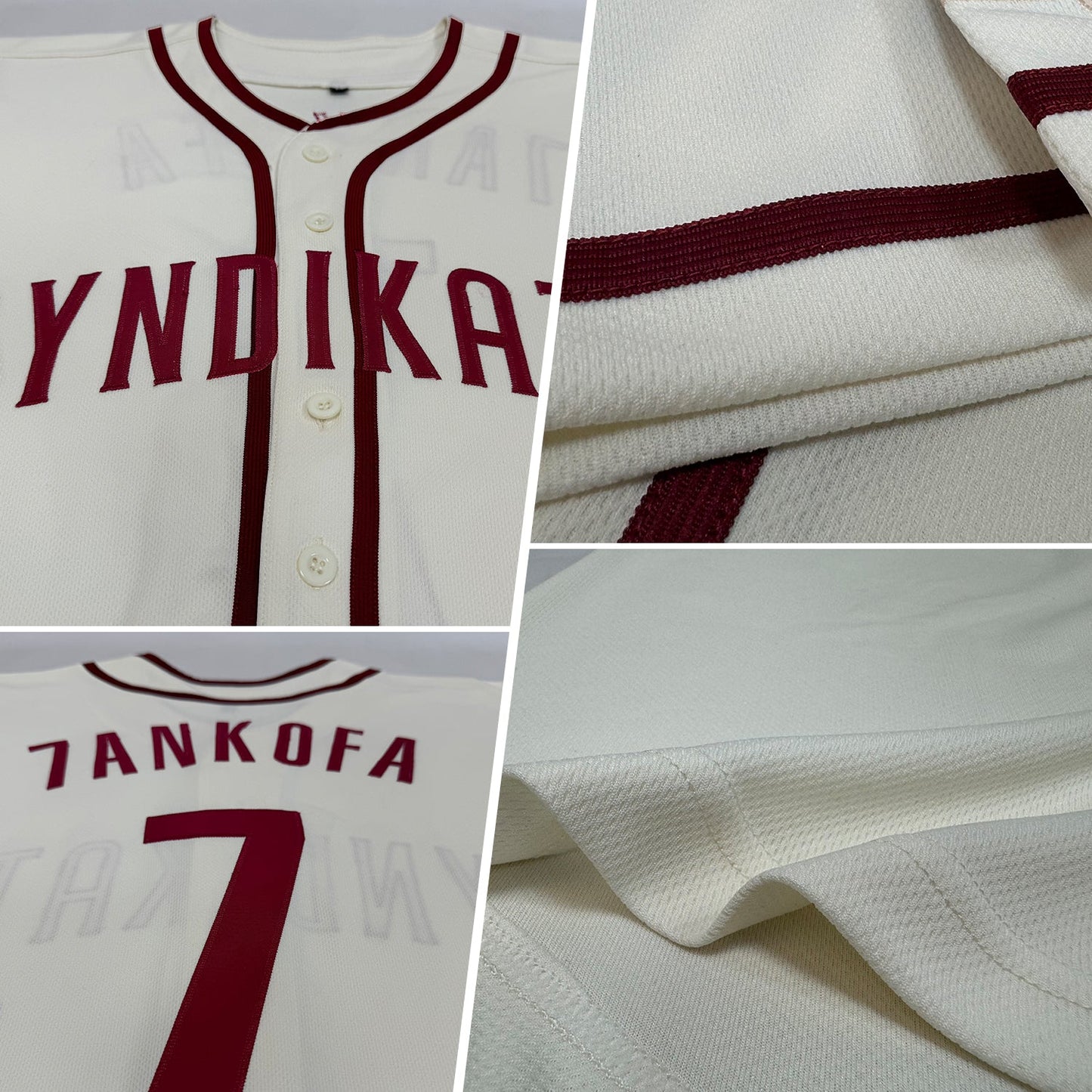 Custom Cream Crimson Authentic Baseball Jersey view 2